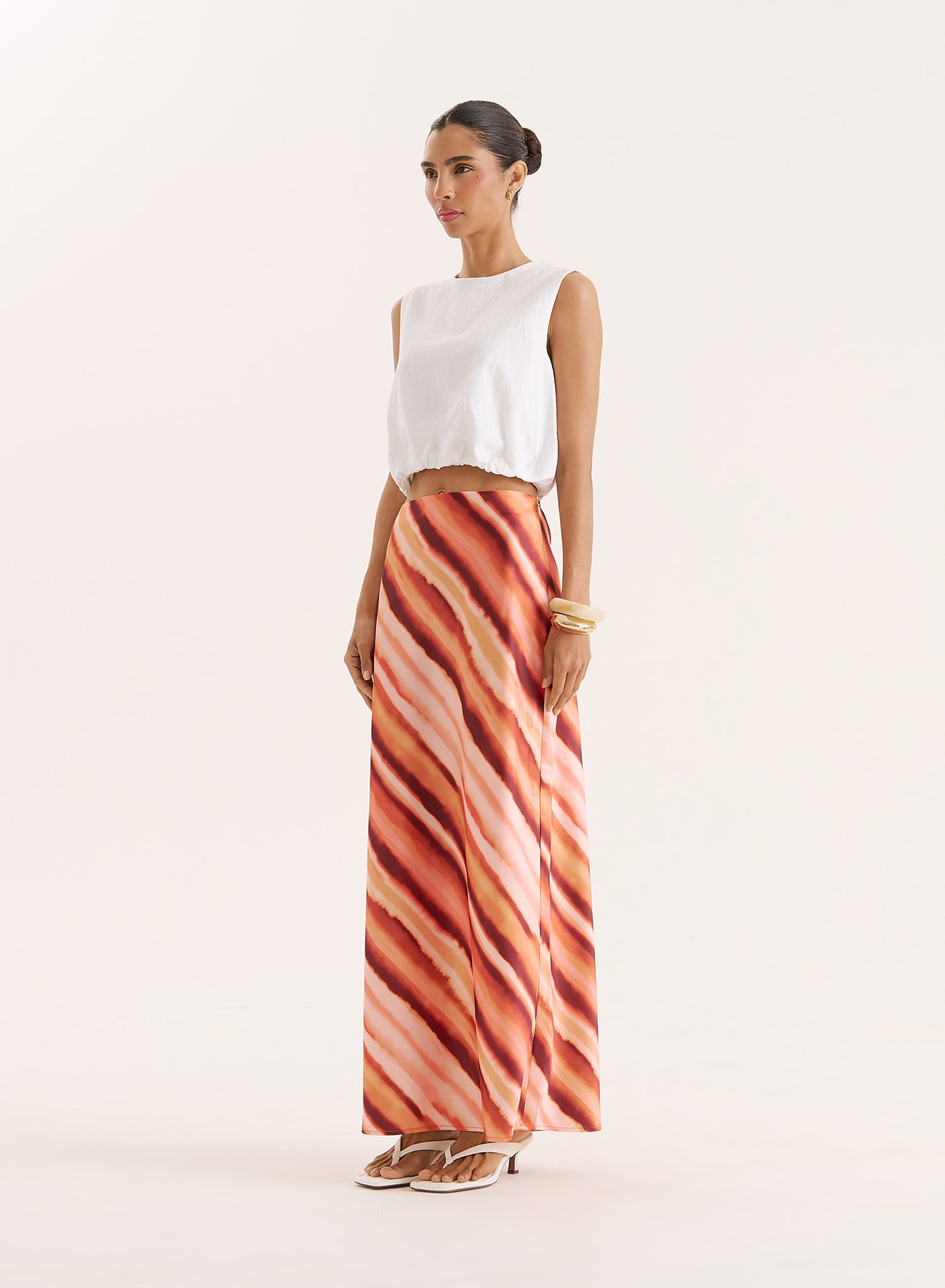 Ombre Stripe Satin Maxi Skirt